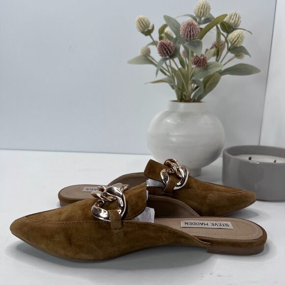 Steve Madden Finn Suede Chain Embellished Pointed Toe Mule Cognac Women's 6.5M - Picture 6 of 9
